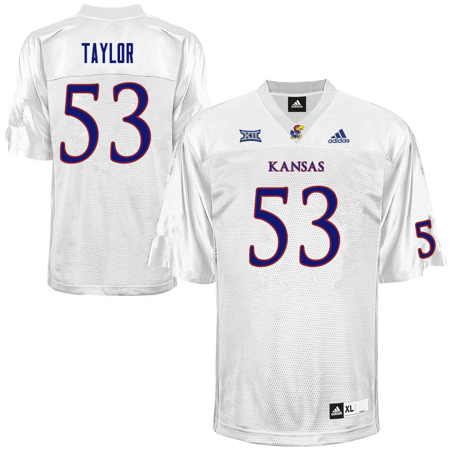 Men #53 Caleb Taylor Kansas Jayhawks College Football Jerseys Sale-White - Click Image to Close